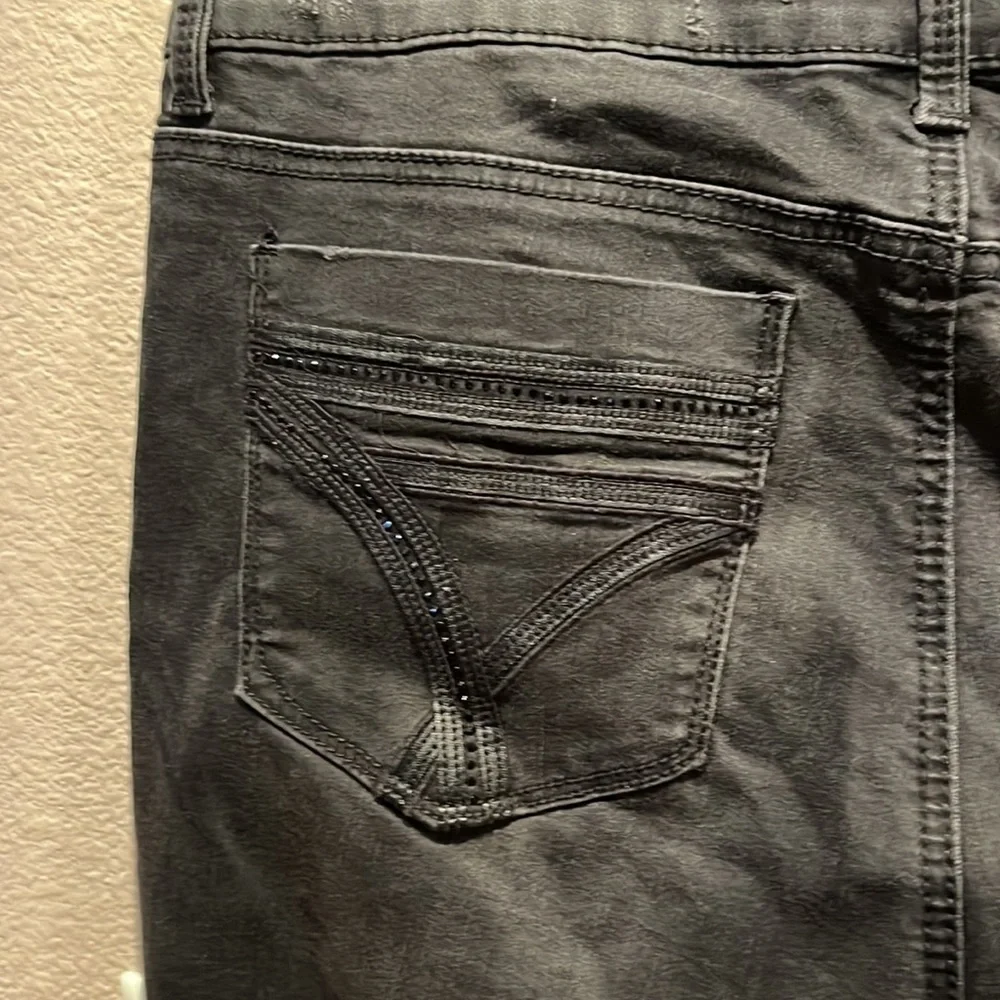 Seven 7 Size 14 Faded Black Distressed Denim Legging Jean